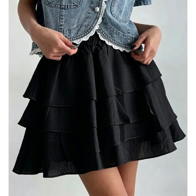 SeoulPop-Plain Layer A-Line Mini Skirt