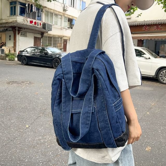Hikuozy-Denim Multi-Pocket Backpack