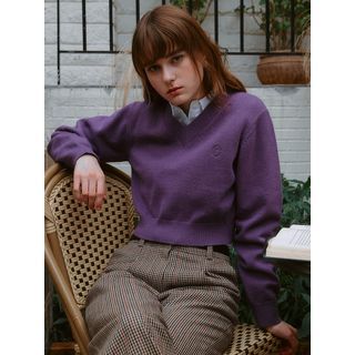 rolarola V Neck Crop Sweater Purple Sale