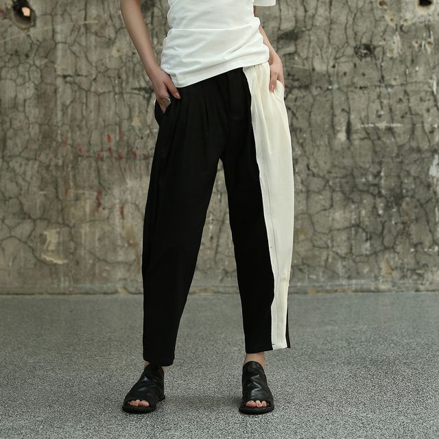 SIMPLE BLACK-Two Tone Crop Pants