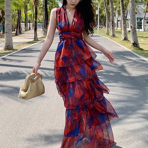Women Casual Printed Long Dresses Summer Sleeveless V-Neck Camisole A- –  astore.in