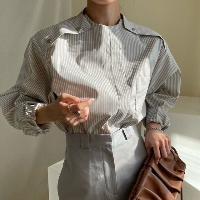 Coris-Long-Sleeve Striped Blouse