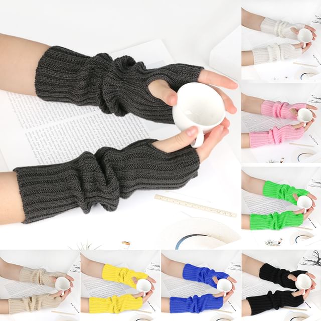 Kinoxslone-Plain Knit Arm Sleeves