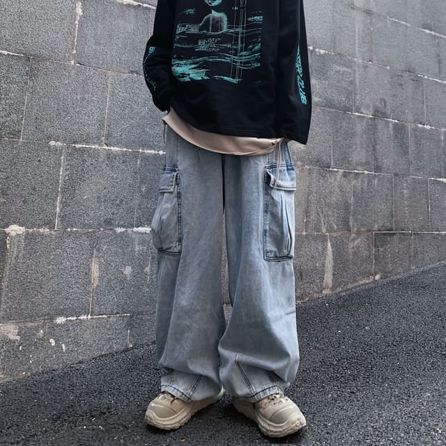 2DAWGS-Couple Matching Cargo Wide Leg Jeans