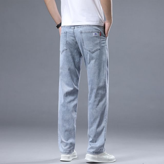 Denimic-Mid Rise Washed Straight Leg Jeans