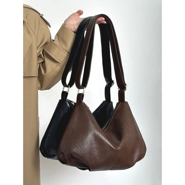 Bolso-Plain Faux Leather Shoulder Bag