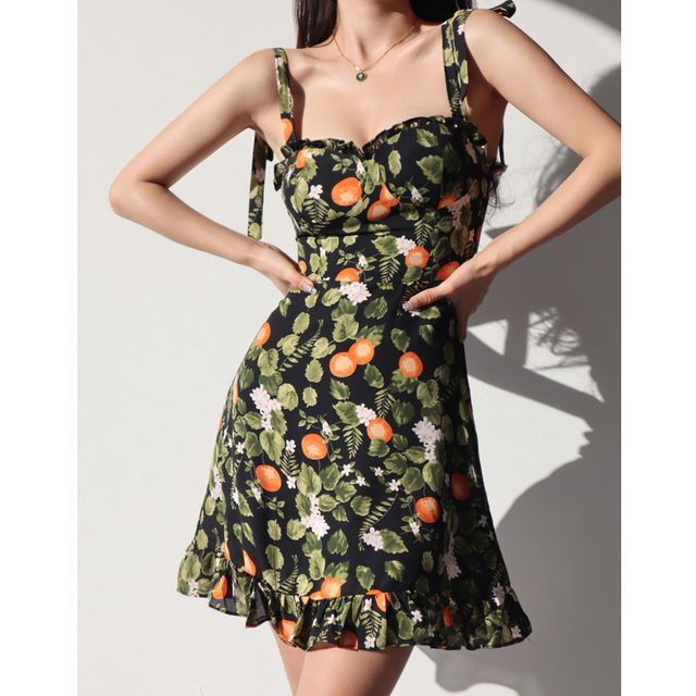 Honmizz - Spaghetti Strap Fruit Print 