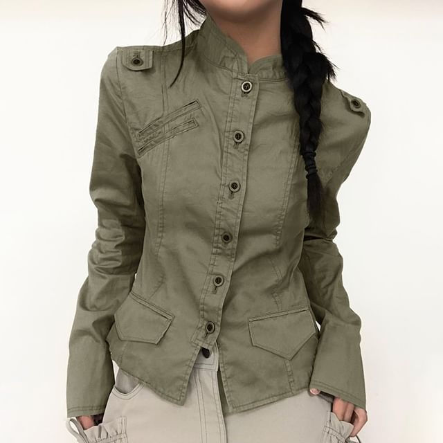 BrickBlack-Plain Button-Up Shirt