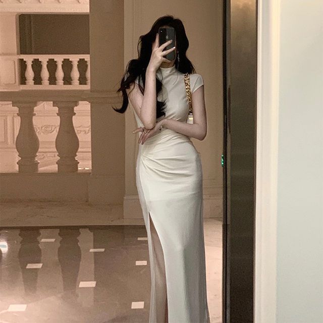 closetaine - Short-Sleeve Mock Neck Plain Maxi Sheath Evening Gown | YesStyle closetaine - Short-Sleeve Mock Neck Plain Maxi Sheath Evening Gown | YesStyle