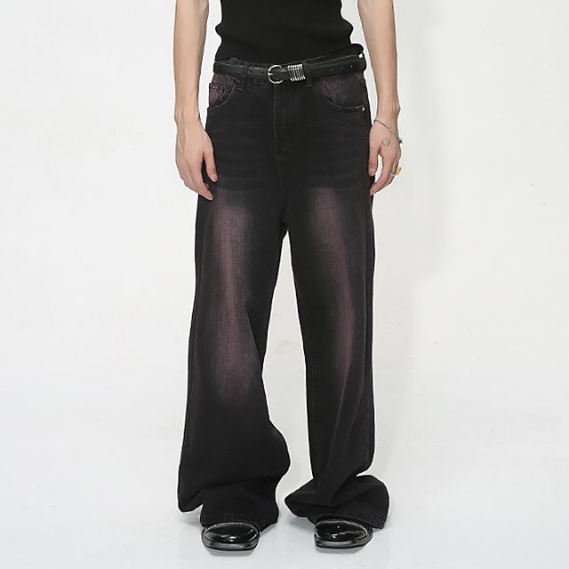 FAERIS-Low Rise Washed Wide Leg Jeans