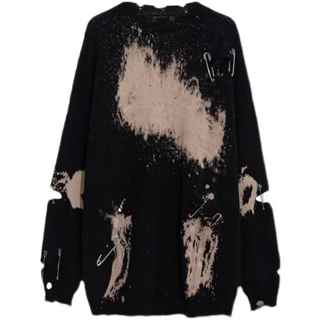 Kenning LongSleeve TieDyed Distressed Safety Pin Sweater YesStyle