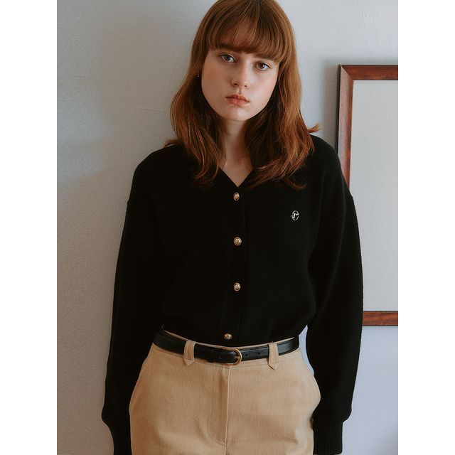 rolarola ★UNISEX★R:LOL SIDE POINT LABEL CARDIGAN CD-21131 rolarola - Wool-Blend Knit Cardigan (Black) | YesStyle