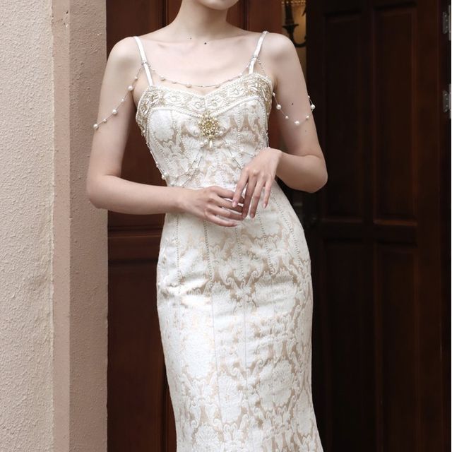deep v fitted wedding dress Black Embroidered Spaghetti Strap Dress – Shoptiques