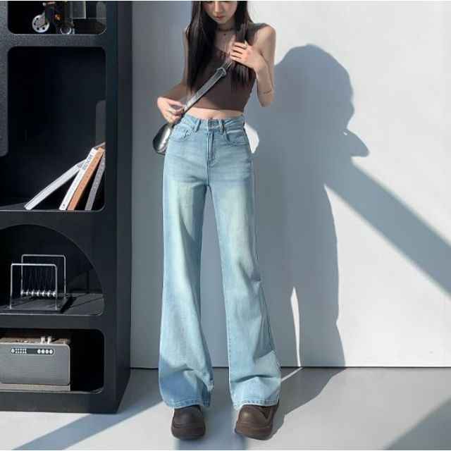 Denimot-Mid Waist Washed Flared Jeans Various Designs