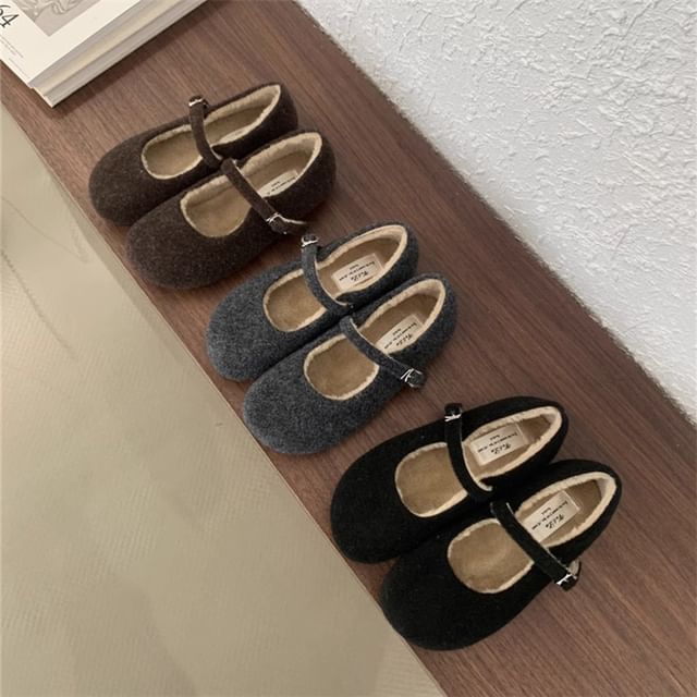 Asterisk-Plain Fleece-Lined Mary Jane Flats