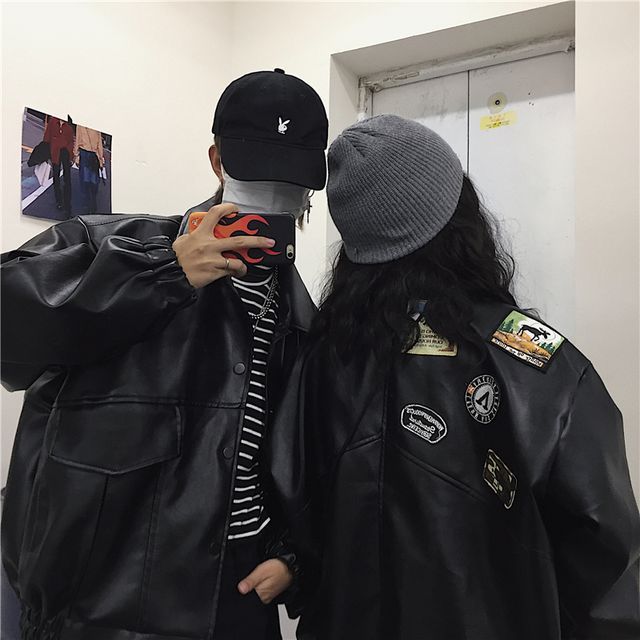 MELLO Couple Matching Faux Leather Button-Up Jacket YesStyle