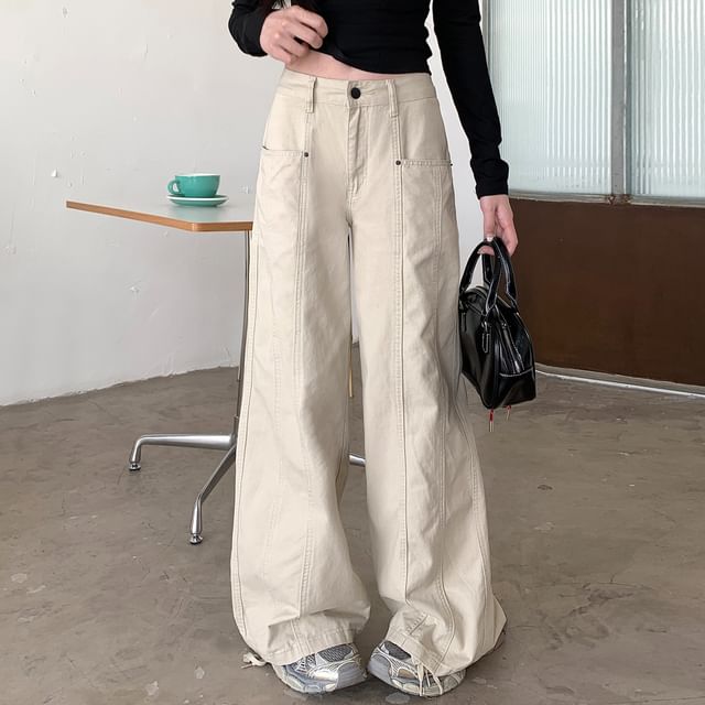 KUMI-Mid Waist Plain Baggy Cargo Pants