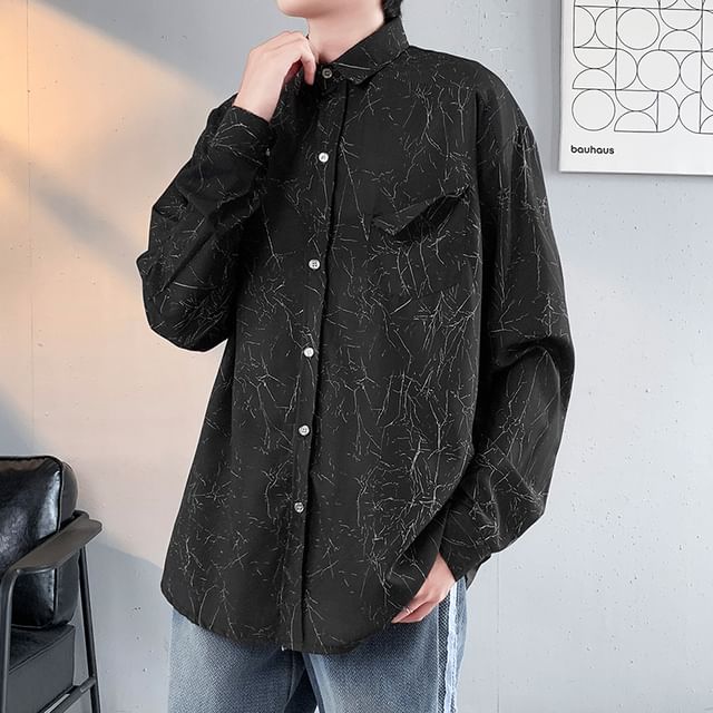 Whyessa-Long-Sleeve Print Button-Up Shirt