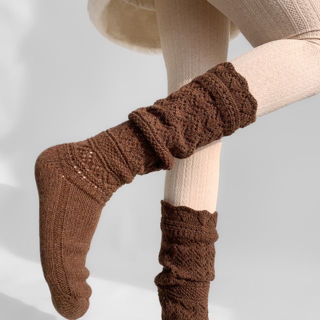 Desperim-Plain Crochet Crew Socks