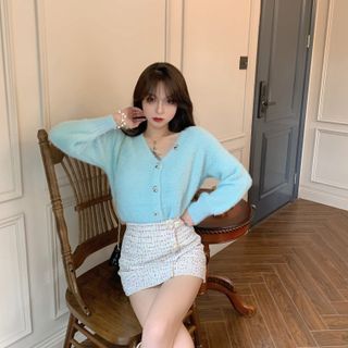 Fluffy v neck cardigan Clearance