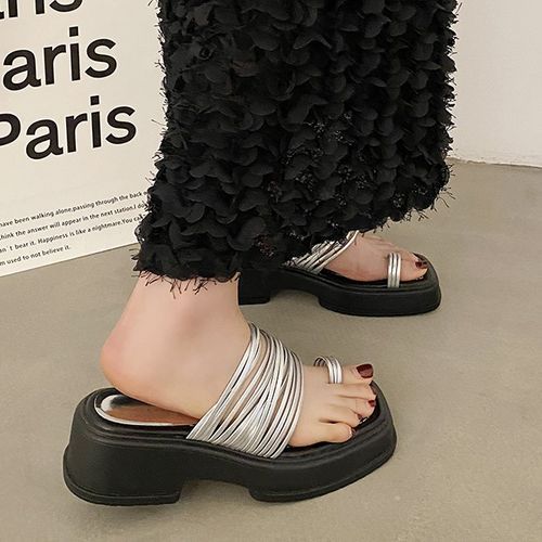 Strappy Toe Loop Platform Chunky Heel Slide Sandals