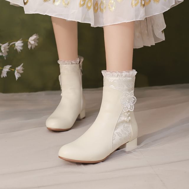 Megan-Low Heel Lace Short Boots