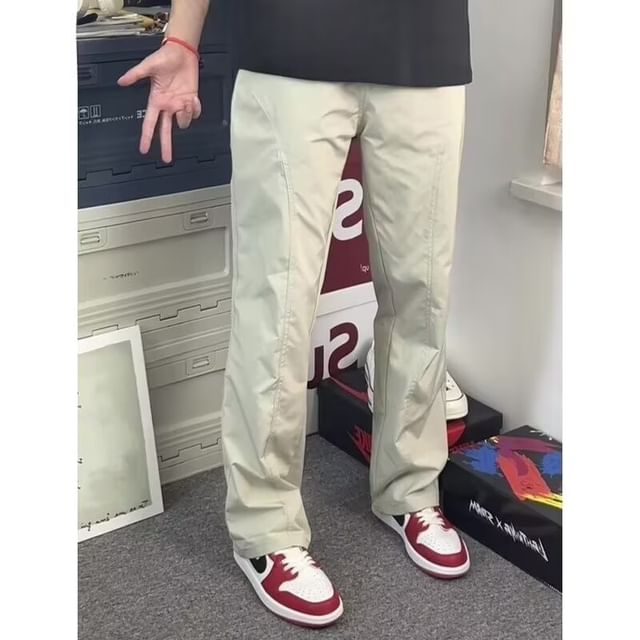 Urtishia-Mid Rise Plain Straight Leg Pants
