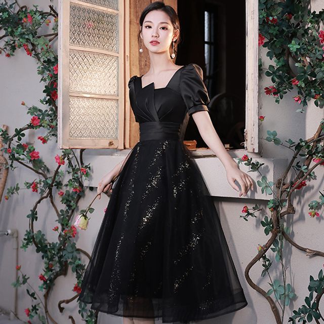 OOMEI - Short-Sleeve Glitter Mesh Cocktail Dress (Various Designs) |  YesStyle