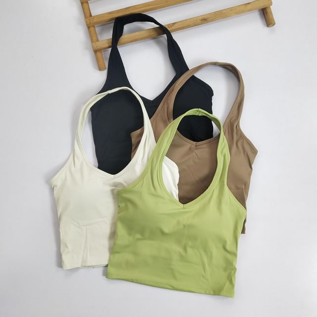 Runyz-Halter Neck Plain Sports Top