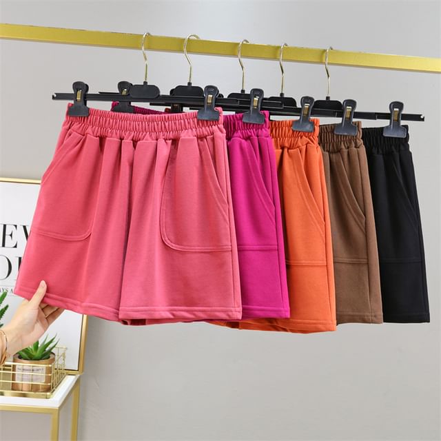 KUMI-High Waist Plain Shorts