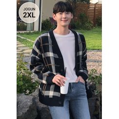 JOGUNSHOP - V-Neck Oversized Checked Cardigan JOGUNSHOP - V-Neck Oversized Checked Cardigan
