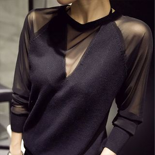 Rocoto Long Sleeve Sheer Panel Knit Top Sale