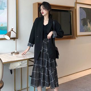 plaid midi skirt set