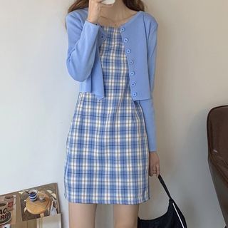 plaid dress with cardigan