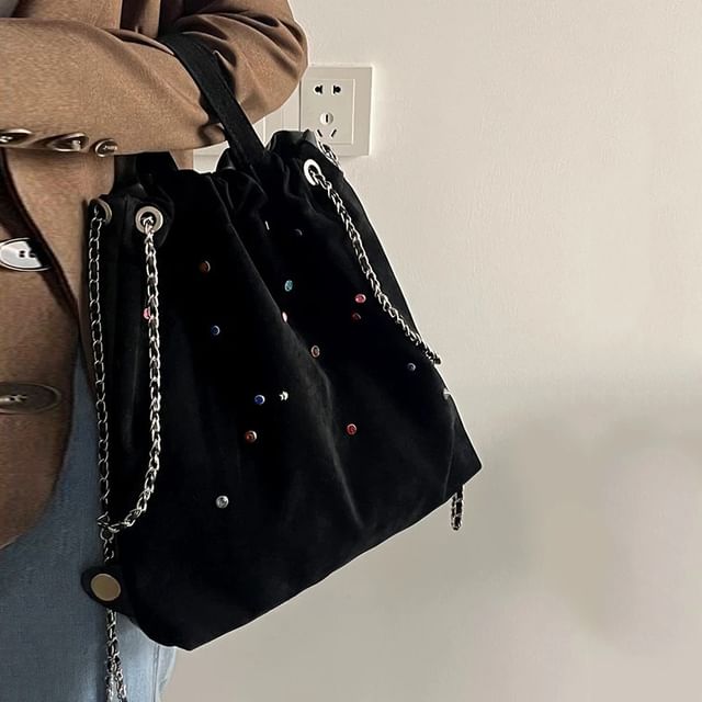 Bolso-Rhinestone Faux Leather Backpack