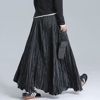 SIMPLE BLACK High Waist Plain Maxi A Line Skirt