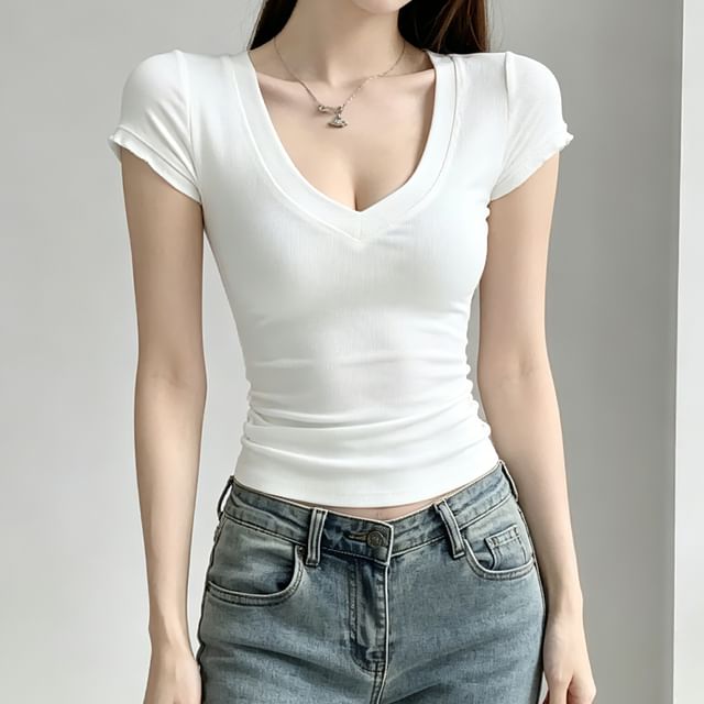 Shira-S Deep V-Neck Slim-Fit Crop Tee