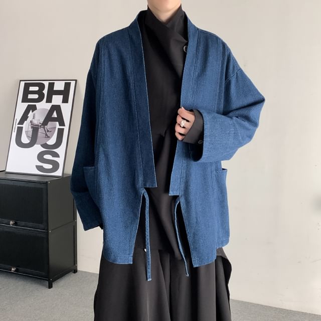 Patow-Plain Denim Lace-Up Kimono Jacket