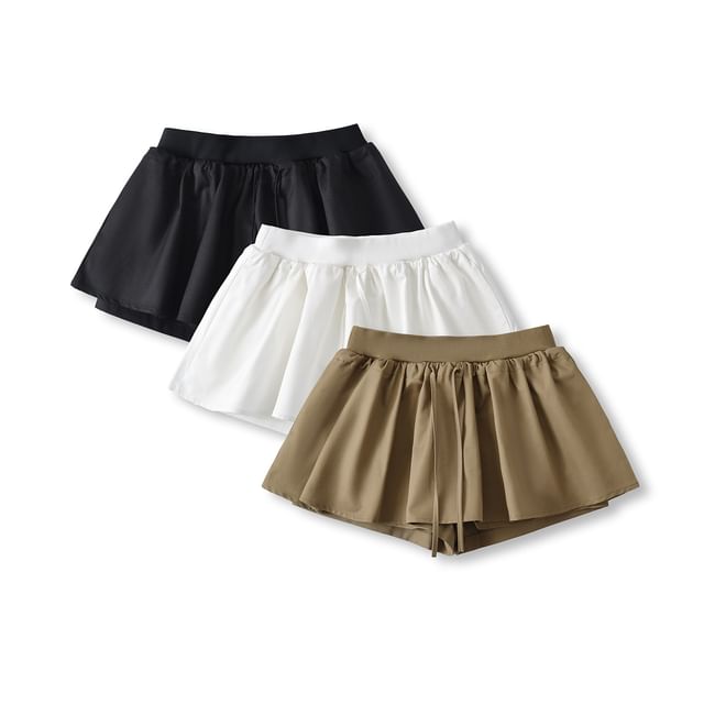 Asiris-Drawstring Waist Plain Mini Skirt