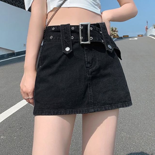 Crochaletin - Belt Waist Denim Mini Skirt | YesStyle