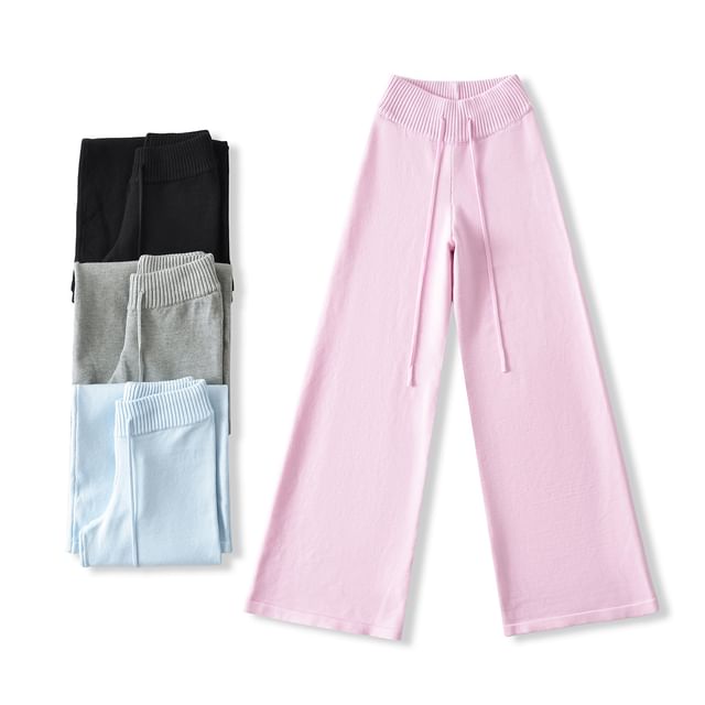 Asiris-High Waist Plain Wide Leg Pants