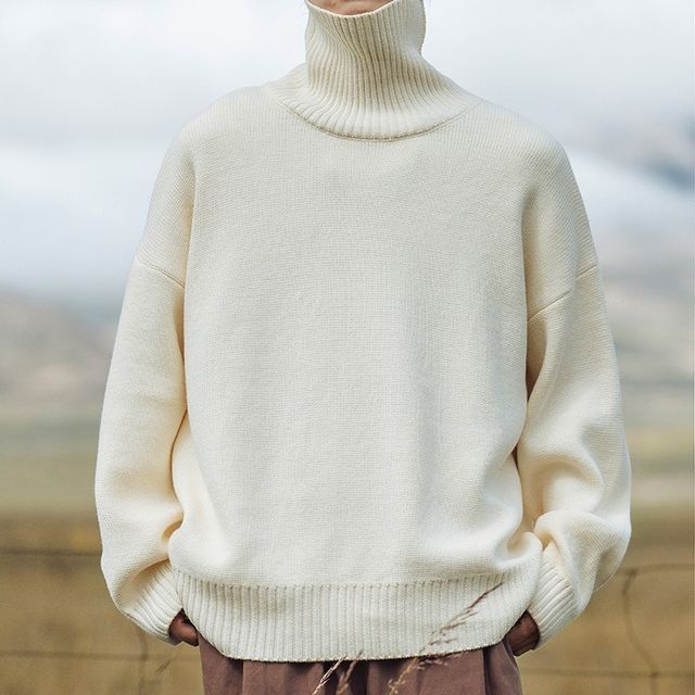 Really Point-Long-Sleeve Turtleneck Plain Sweater