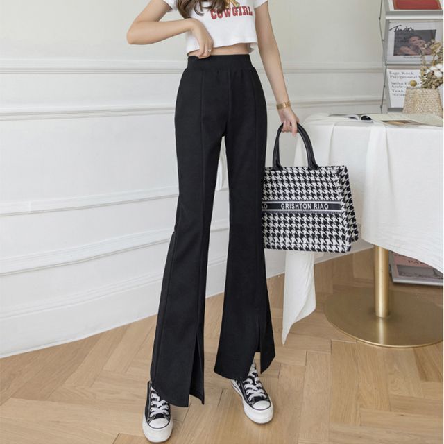 Everose-Slit-Hem Flared Pants