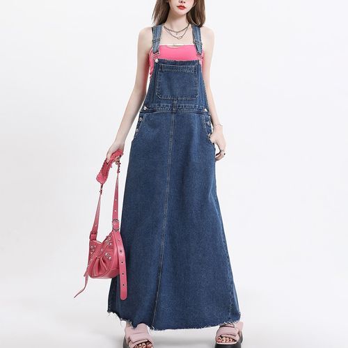 Denim maxi pinafore top dress