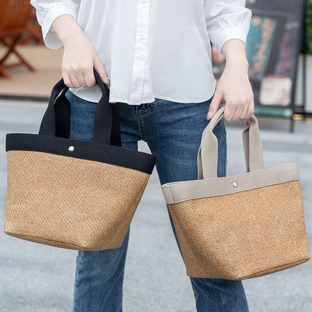 tablarosa-Panel Straw Tote Bag