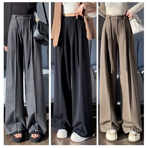 DiBi - High Waist Plain Wide Leg Dress Pants (Various Designs)