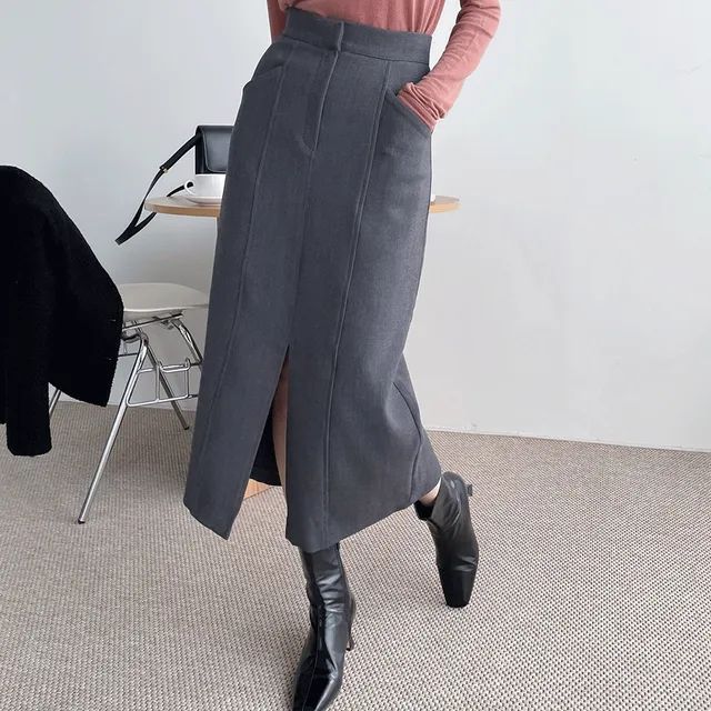 PPGIRL - Slit-Front Long H-Line Skirt | YesStyle