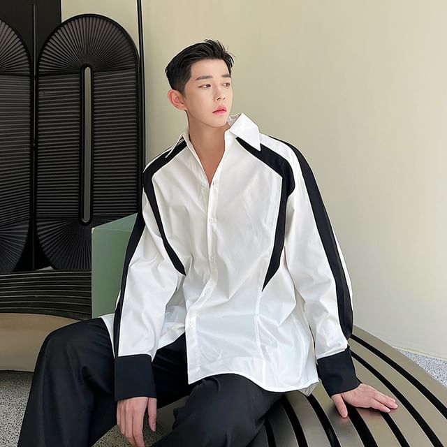 Zentrus-Long-Sleeve Two Tone Shirt