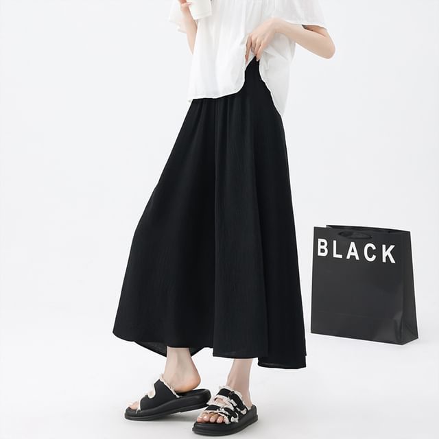 Ukiyo-High Waist Plain Crop Wide Leg Pants