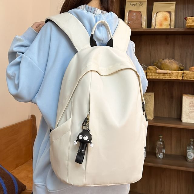 Basaran-Plain Zip Nylon Backpack